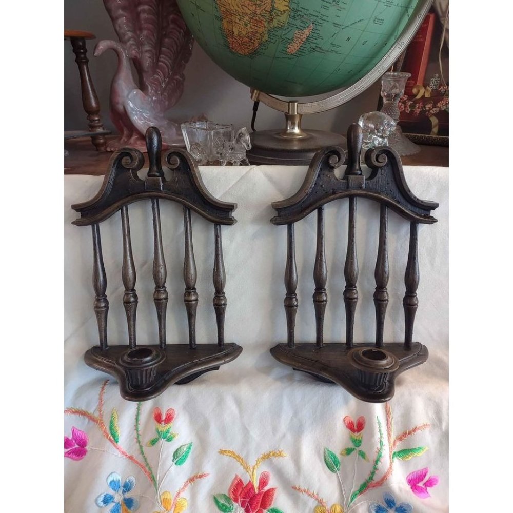 Set of 2 Boho 1974 Home Interiors/ Homco Wall Sconces - Wood Look